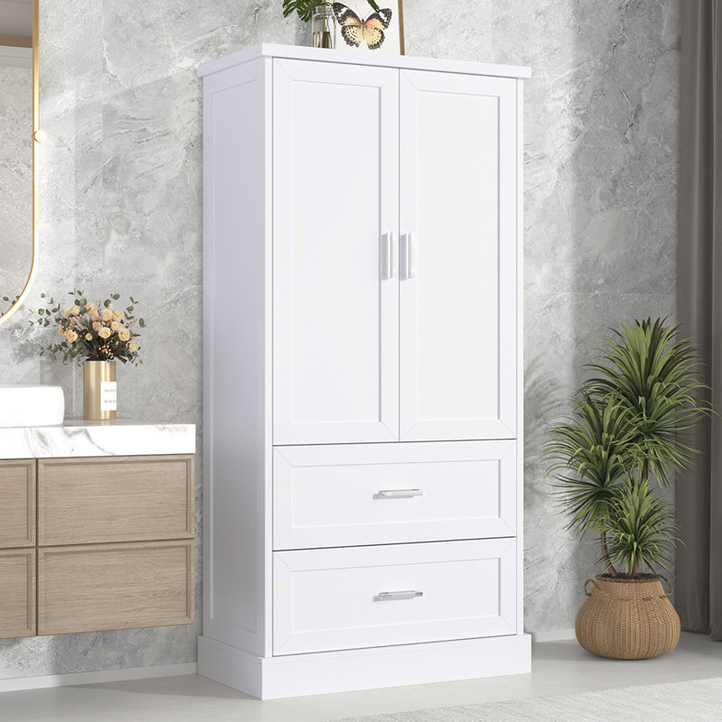 Tall Bathroom Storage Cabinet with Two Doors and Drawers