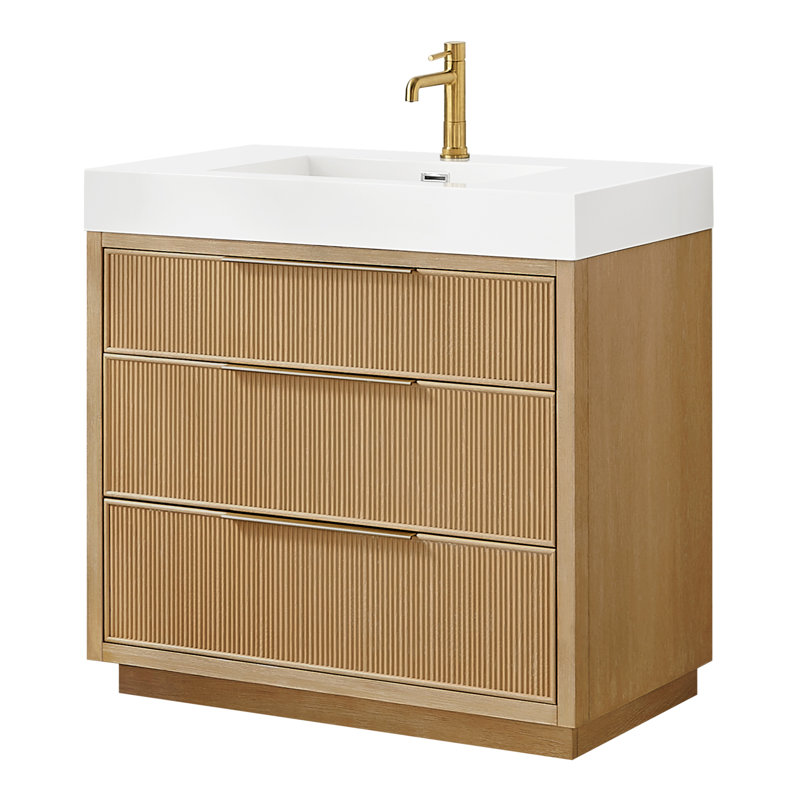 Grunwald 36" Single Bath Vanity in Washed Ash Grey with White Integrated Stone Sink Top