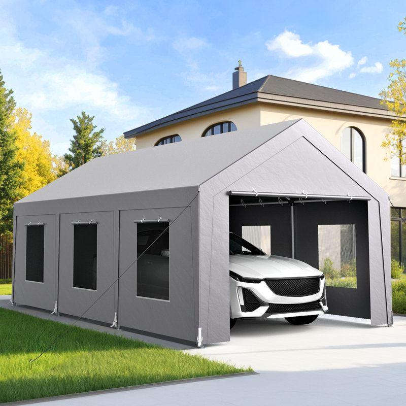 ((Incomplete))Vita 13' W x 20' D Heavy Duty Carport Portable Garage Storage Shed Canopy with 6 Mesh Windows