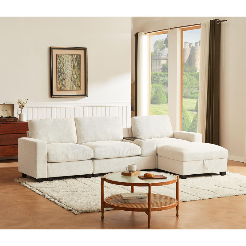 Bernard 118.1" L-Shaped Sectional Sofa With Storage& Cup Holder,USB ports & Wireless Charging For Living Room