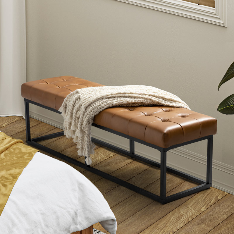 (  Brown)Anahli 60'' W Genuine Leather Bench with Tufted Design