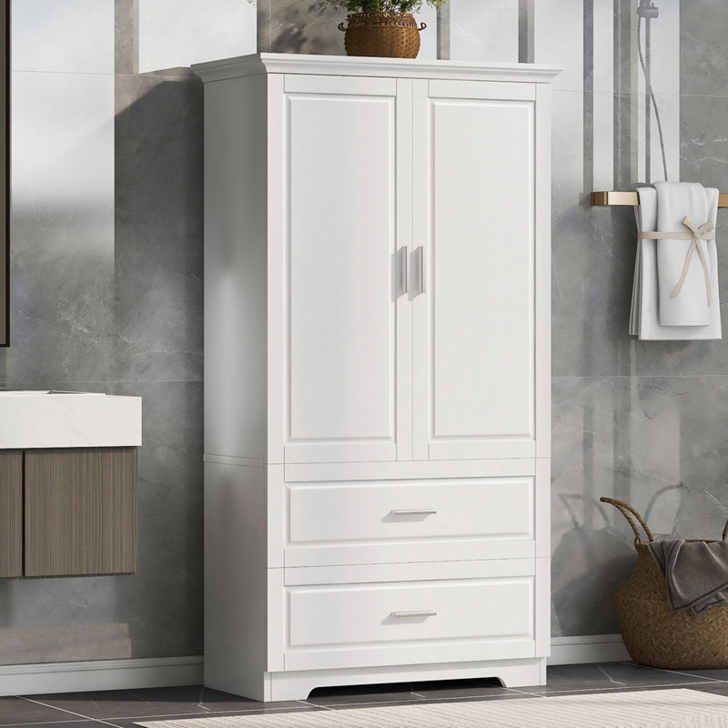 Tall Bathroom Storage Cabinet, Freestanding Linen Cabinet With 2 Doors And Drawers Bathroom Cabinet With Adjustable Shelf,
