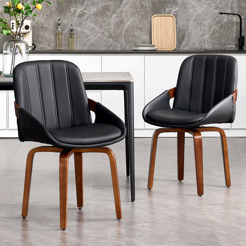 modern swivel upholstered faux leather solid wood dining chairs (set of 2)