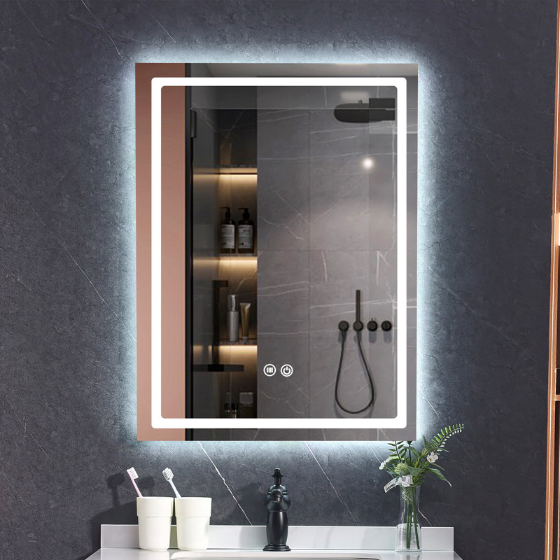 rectangle frameless led lighted bathroom / vanity mirror with brightness adjustable, anti-fog