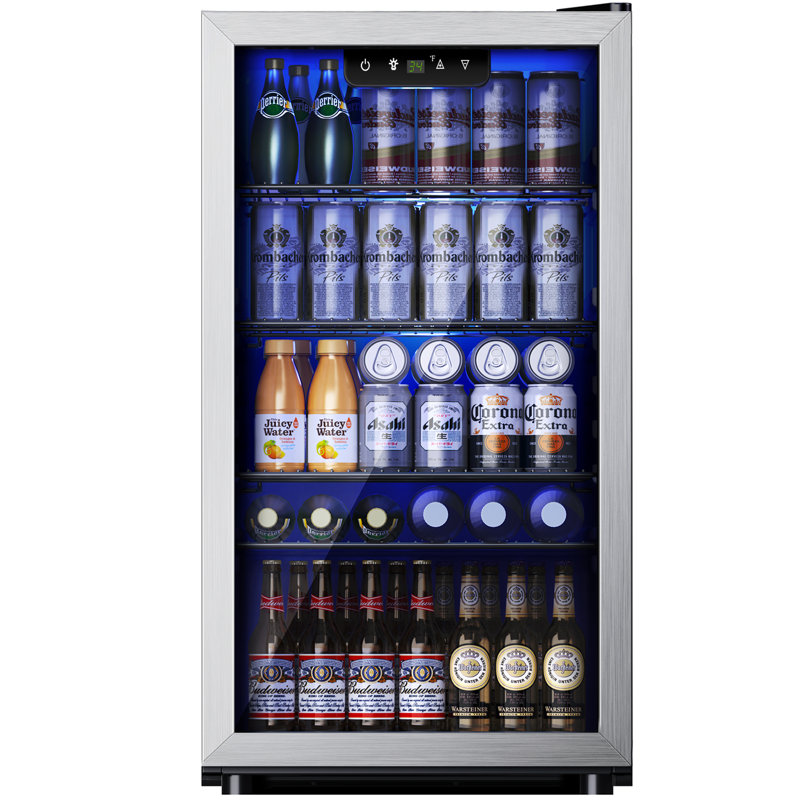 simzlife 17.3'' w 130 cans (12oz.) 3.2 cubic feet freestanding beverage refrigerator with glass door