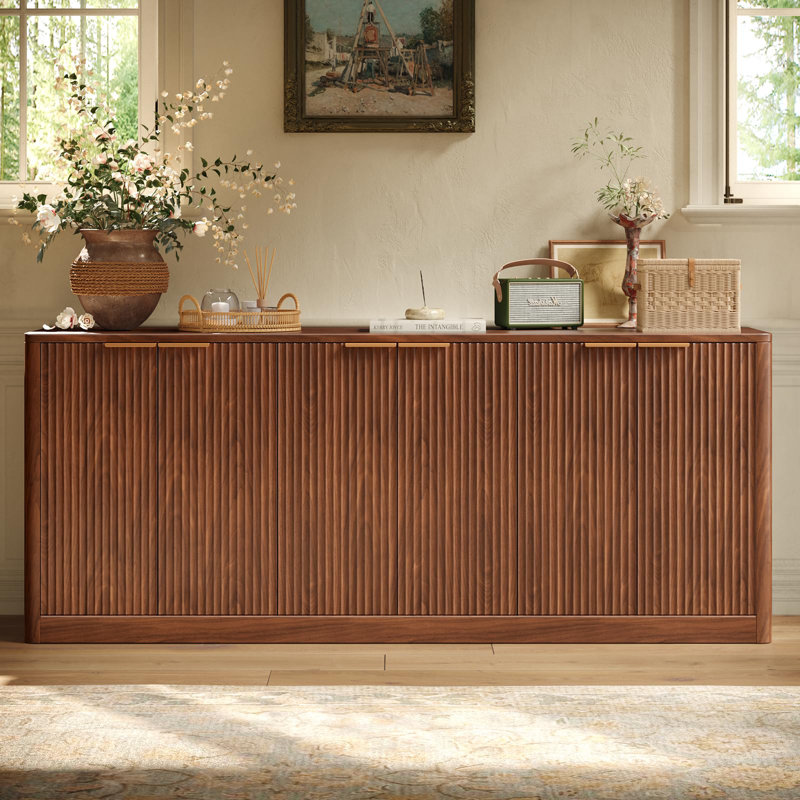 67" Fluted Sideboard Buffet Cabinet With Storage, Large Buffet Cabinet With 6 Doors For Kitchen And Living Room