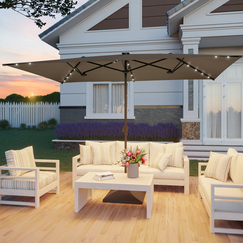 10 x 6.5Ft Solar-powered Double-Sided Patio Umbrella with Large Canopy