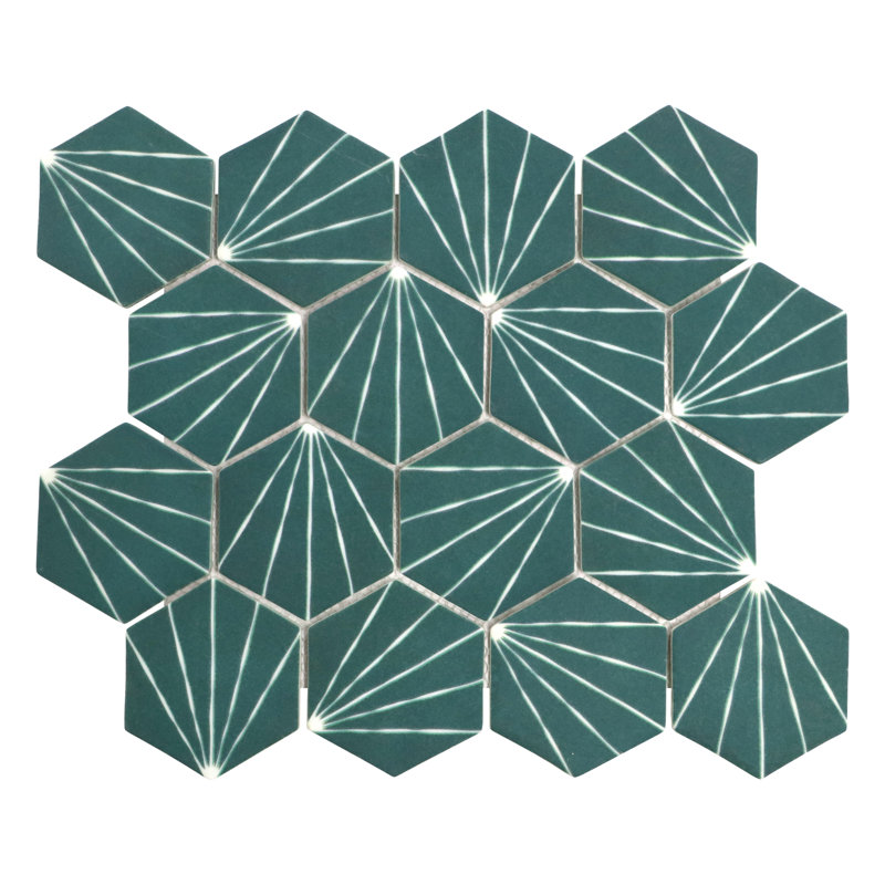 11.8" x 10.2" Art Deco Hexagon Recycled Glass Wall & Floor Tile