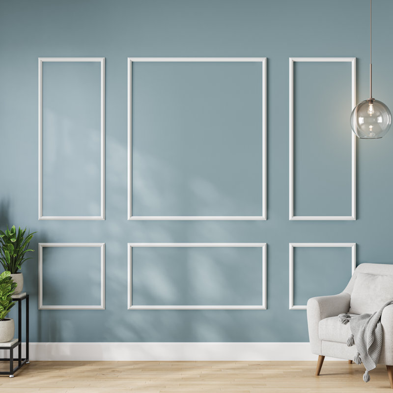 6-Frame Wall Molding Kit, Prefabricated Decorative Molded Polystyrene Wainscot White Panels for Interior Wall Moldings