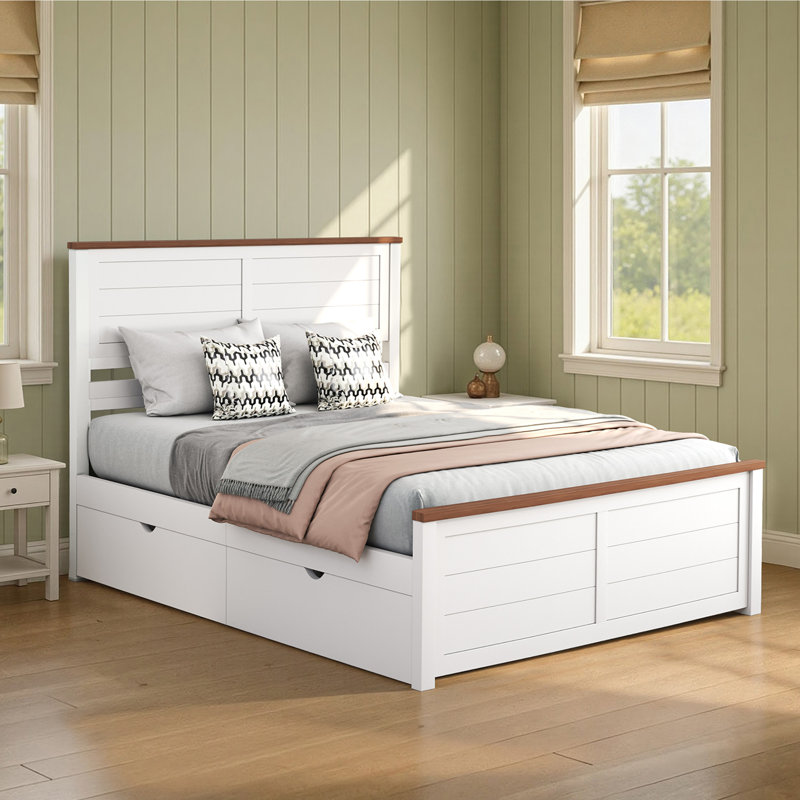 Solid Wood Platform Bed With 4 Storage Drawers, for Kids, Teens