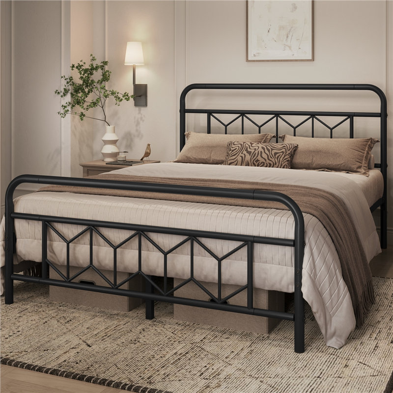 Aylena Vintage Metal Bed Frame with Diamond Pattern Headboard