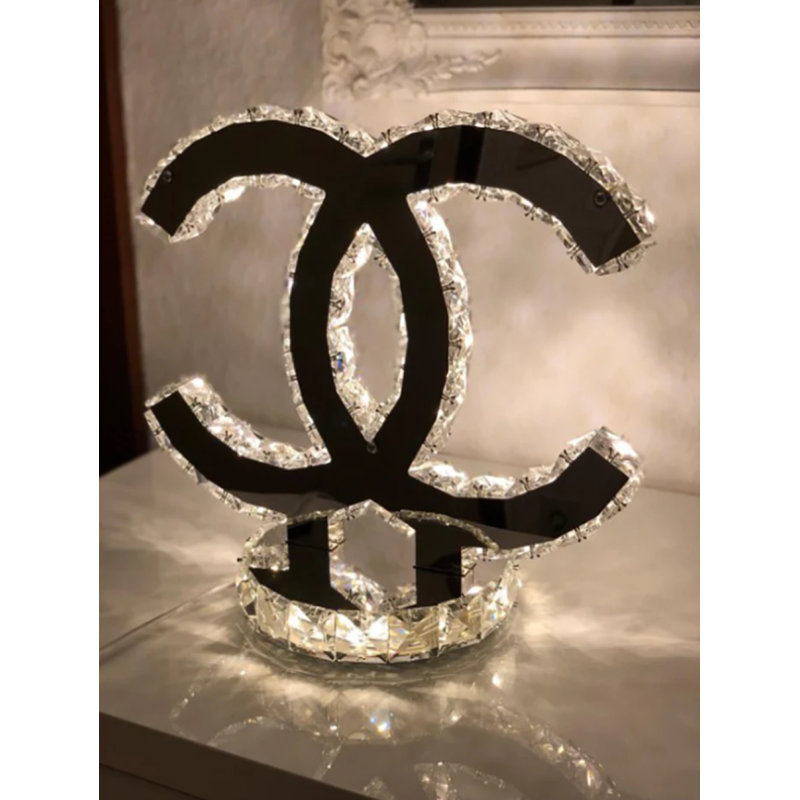 B&S Lighting Inc Crystal 13" Chrome Sign With Two Colors Led Table Decor