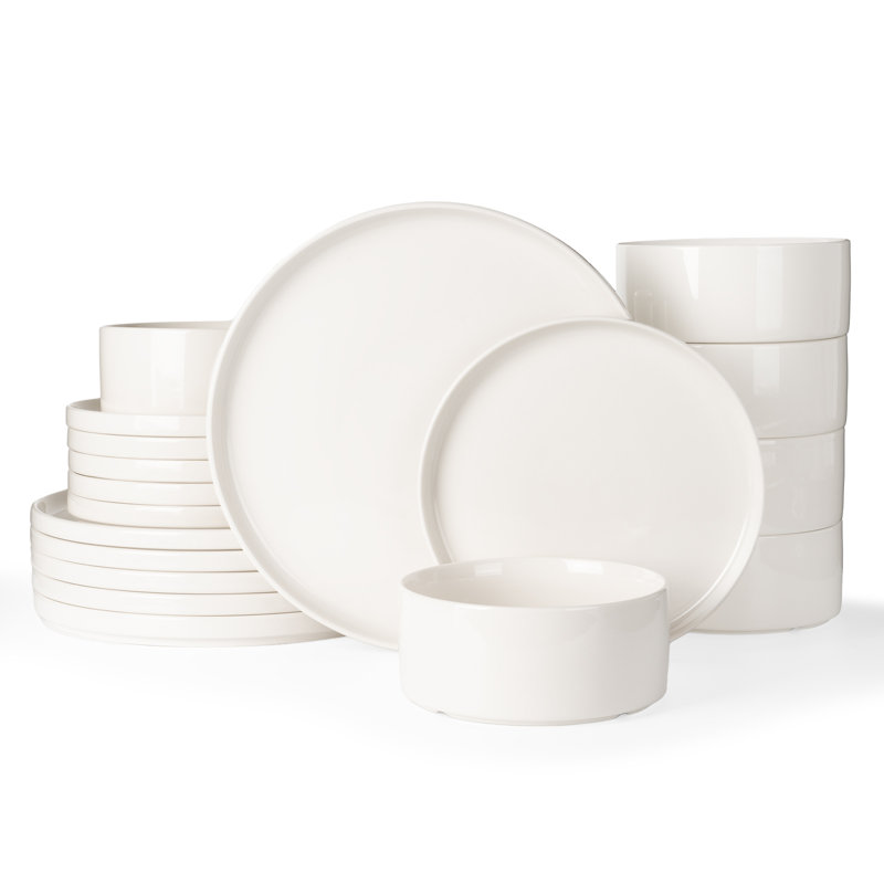 Red Barrel Studio® Jade Plates And Bowls Sets, 18 Piece Dinnerware Sets,Set for 6,White