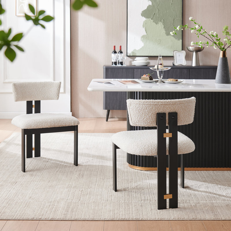 Modern Dining Chairs With Upholstered Cushion And Metal Frame (Set Of 2)