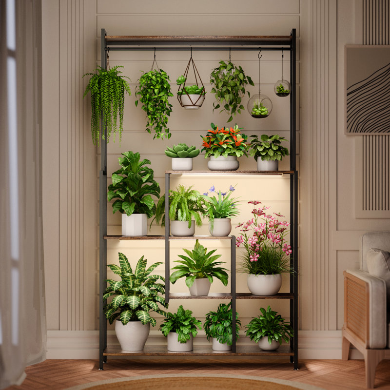72" Large Plant Stand Indoor with Grow Light, 5 Tiers 11 Pots Plant Holder, Heavy-Duty Rectangle Metal Plant Shelf for Indoor Plants