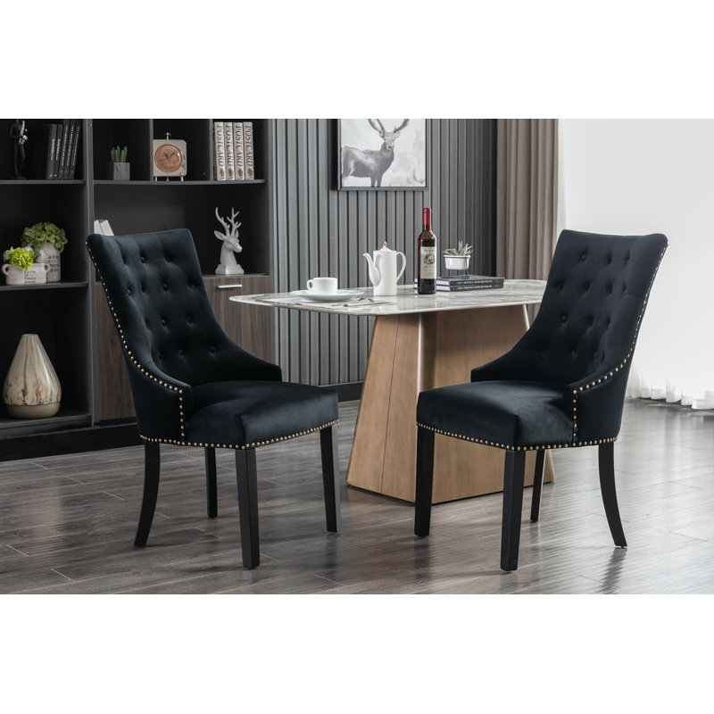 Dejavu Tufted Velvet Dining Chair with Rubberwood Legs (Set of 2)