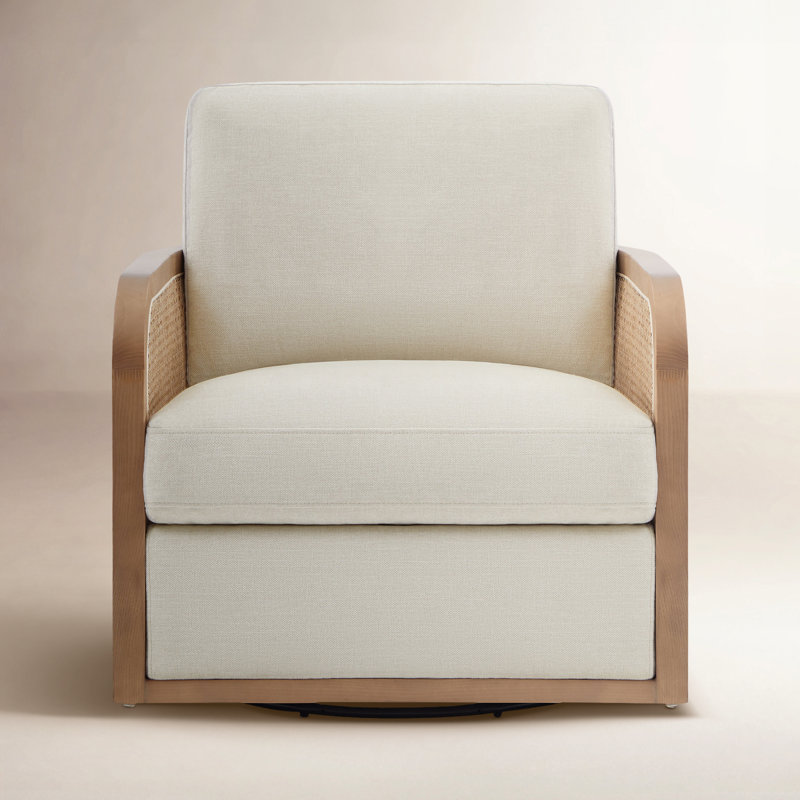 Juliette Upholstered Natural Cane Swivel Barrel Chair