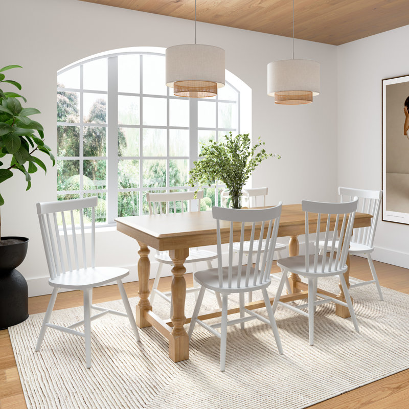 Clairvin 67W Squire Trestle Dining Table With 6 High Back Spindle Dining Chairs