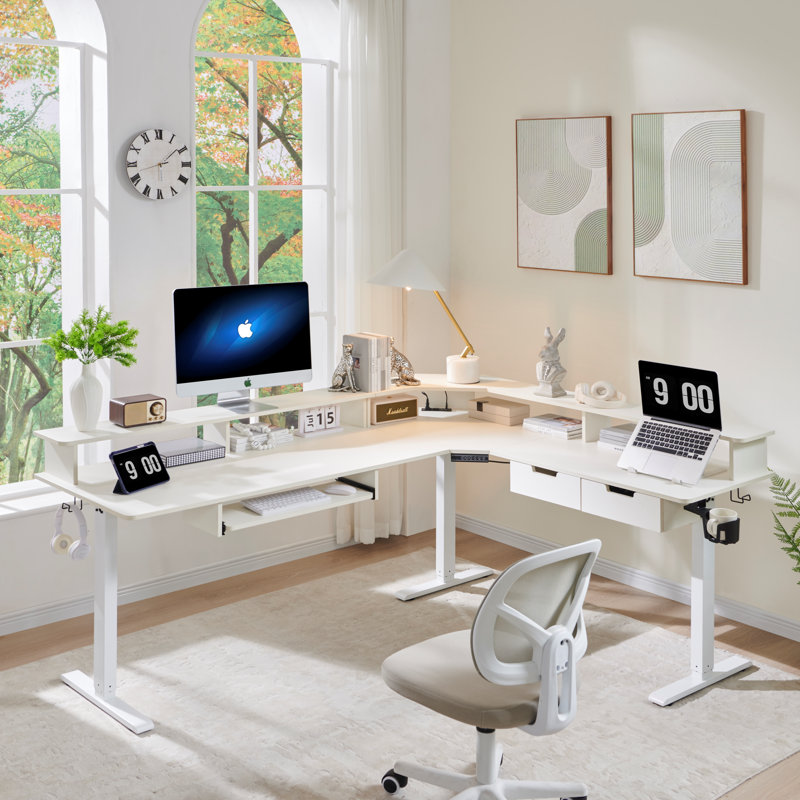 75" L-shaped Electric Standing Desk With Smart Hub & Height-adjustable Design