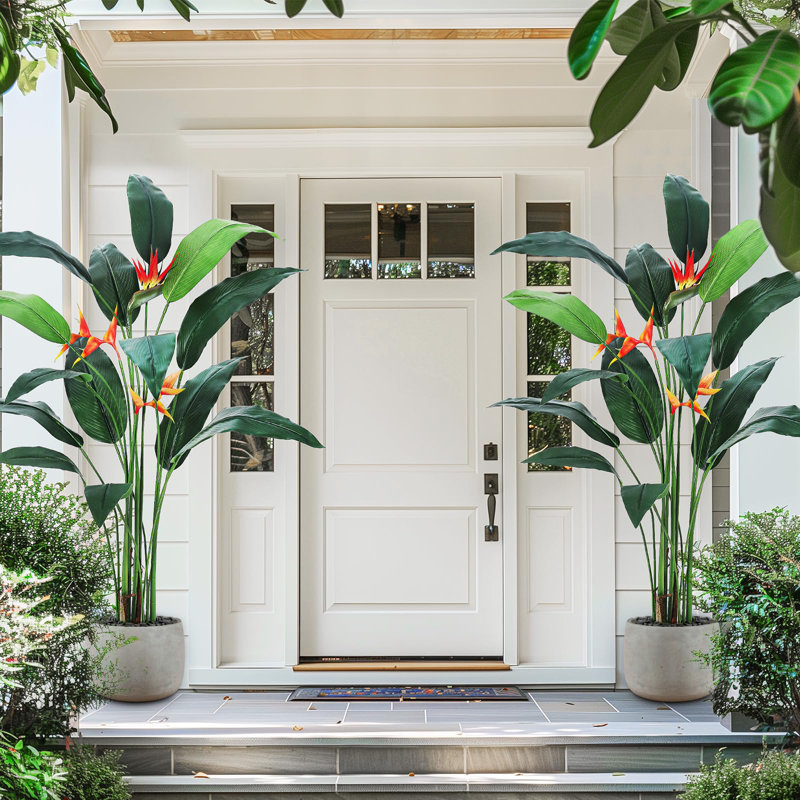 2 Pcs Artificial Bird Of Paradise Plant 7FT(84In) Fake Palm Tree With 17 Trunks Faux Leaves And 3 Faux Flowers