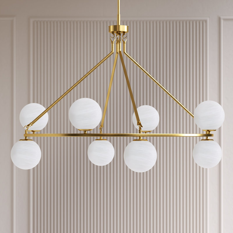 (Missing globe) (missing hardware) (incomplete) 8-light 42\"W Metal And Moon Glass Wagon Wheel Shaded Chandelier For Living Room/Bedroom