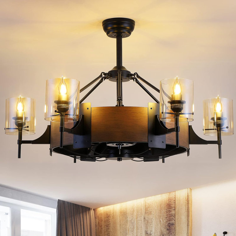 39.5" Caged Modern Farmhouse Ceiling Fans With Lights And Remote