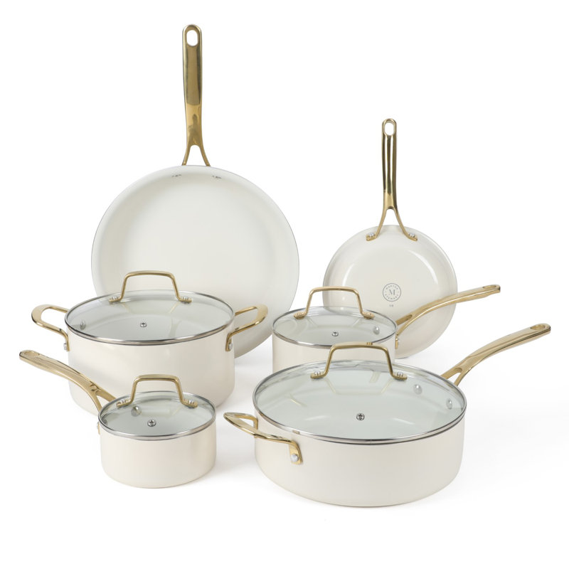 Martha Stewart Lockton 10 Piece Premium PFA Free Non-toxic Ceramic Nonstick Interior Enamel Aluminum