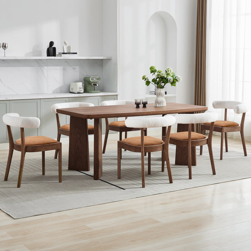 Modern Dining Table Set, Rectangular Dining Table And Upholstered Barrel Back Dining Chair With Solid Wood Frame For Dining Room/Kitchen