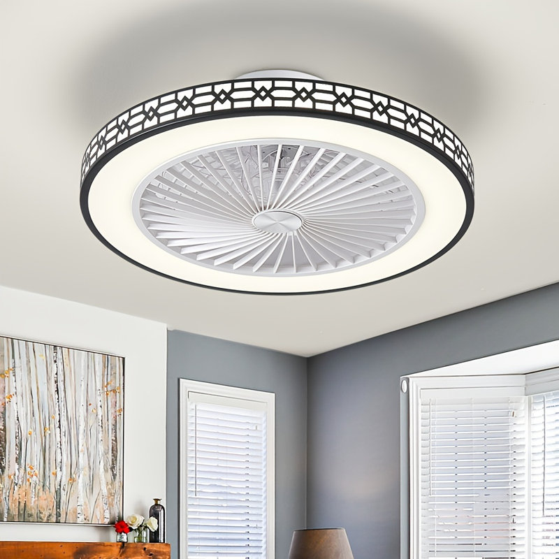 Ceiling Fan With Lights 19''low Profile 6 Speeds Reversible Bladeless Ceiling Fan,led Dimmable 3000k-6000k Quiet Timing Flush Mount Bedroom Fan Light For Living Room