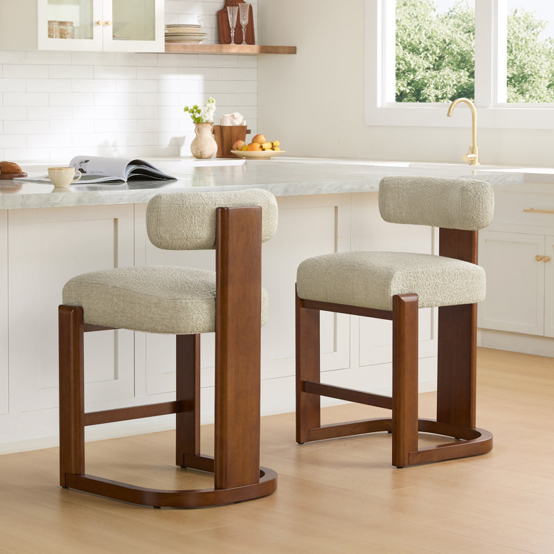 Upholstered Solid Wood Counter Stool