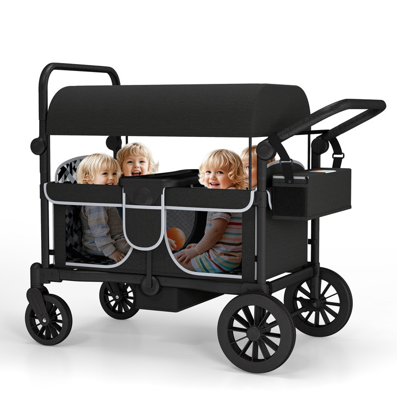 Stroller For 4 Kids, Foldable 4 Seats Outdoor Stroller Wagon With Canopy
