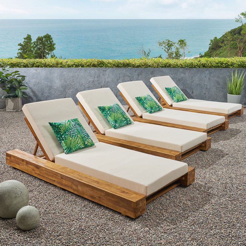 Lyor Acacia Wood Outdoor Chaise Lounge Set with Cushions & Adjustable Backrest (Set of 4)