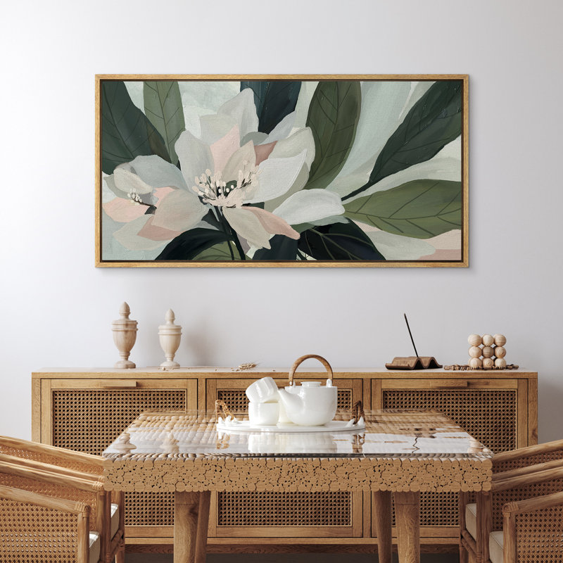 Abstract Sage Green Botanical Flower Art Mid Century Modern Boho Wall Art Horizontal Art Decor
