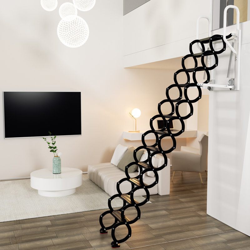 Sellman Wall-mounted Folding Stairs for Attic, 9.8 ft Height, Retractable Attic Ladder