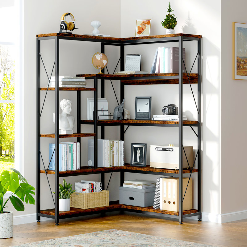 similar black Mackzum 70.86\" H Corner Bookcase for Living Room