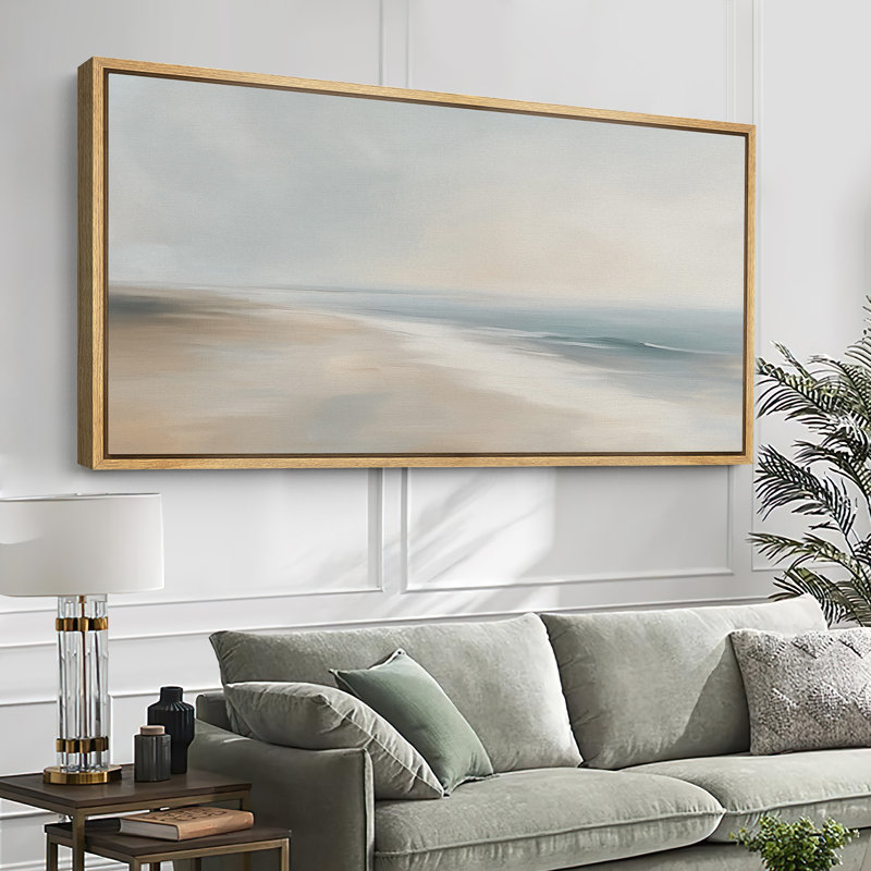 Serene Coastal Shoreline Large Framed Canvas Print Wall Art - Tranquil Beach Decor