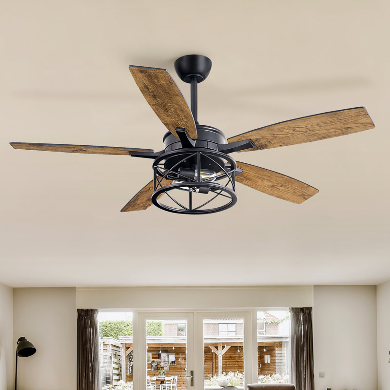 Rasco 52'' 5 wooden blades Ceiling Fan with Light Kit and Remote Control Included