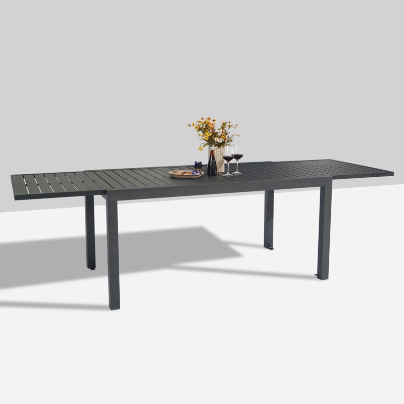 Outdoor Expandable Dining Table, Extra Large 106" L X 35" W Metal Aluminum Outdoor Dining Tables For 8-10 Person For Porch Lawn Garden Bistro Rectangular Table Dark Grey
