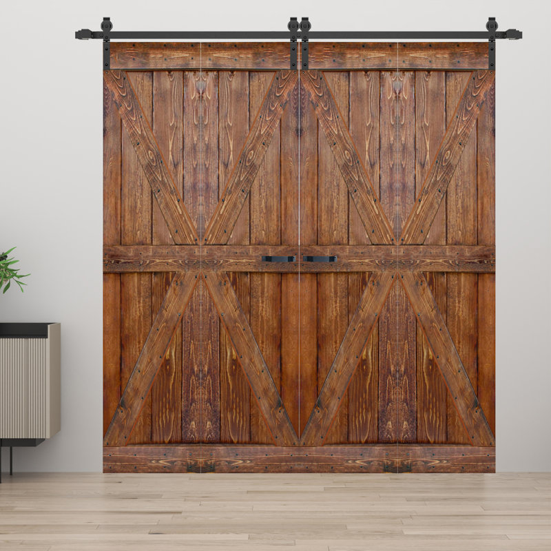 K Style Finished Solid Wood Bi-Fold Double Barn Door With Hardware Kit -Assembly Needed