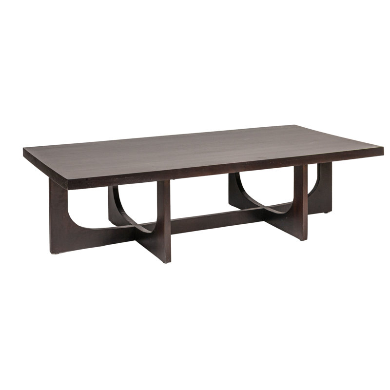 (Incomplete)Rectangular Mango Wood Coffee Table with Modern Trestle Base in Black Walnut