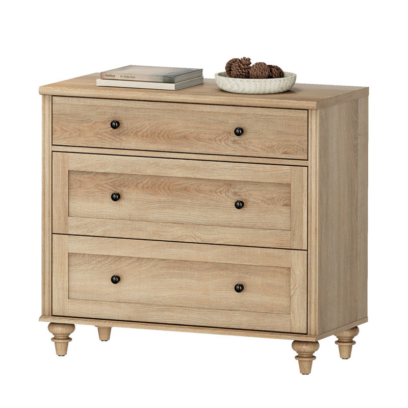 Scarlett End Table For Bedroom With 3 Drawers, Mid Century Modern Wooden Closet Storage Organizer