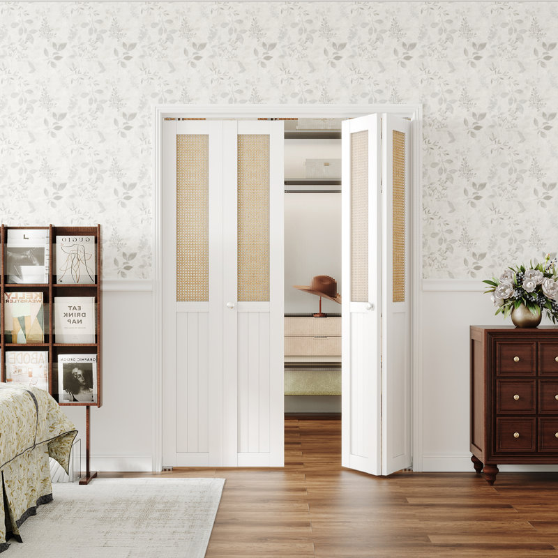 Double Rattan Folding Doors With Hardware Unfinished Bi-Fold Interior Doors, 2 Doors