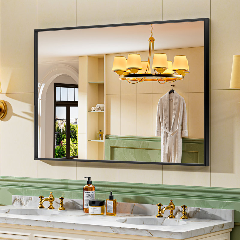 Matte Black Aluminum Alloy Framed Bathroom Vanity Mirror with HD Tempered Glass Ideal for Bathroom, Entryway, Living Room