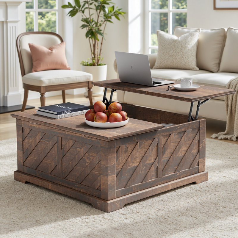 Nilla Wood Storage Coffee Table with Lift Top, 35.5" Dining Table for Living Room