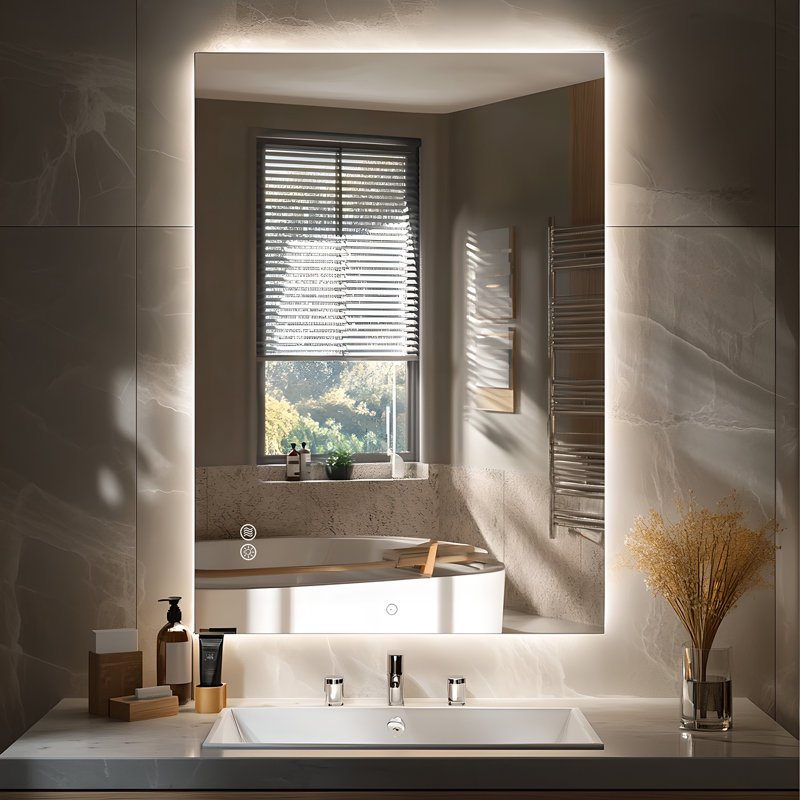 UL Certified Anti-Fog & 3-Color Temp Dimmer Memory LED Mirror - Tempered Glass, ETL