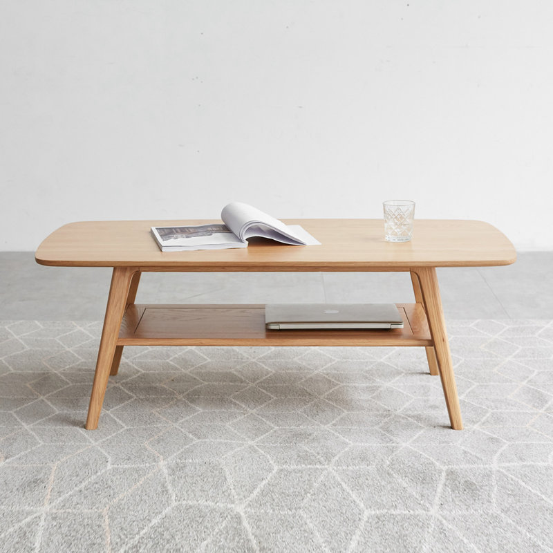 Dulcio Coffee Table,Natural wood living room Table with storage shelf Natural writing desk