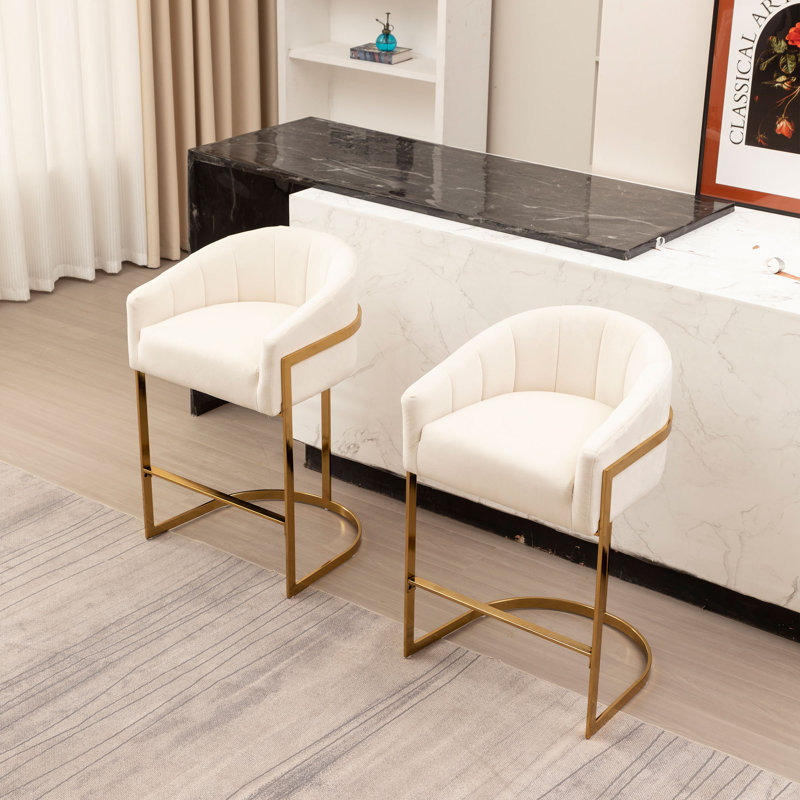 Johnnice 27" Metal Tufted Bar Stools (Set of 2)