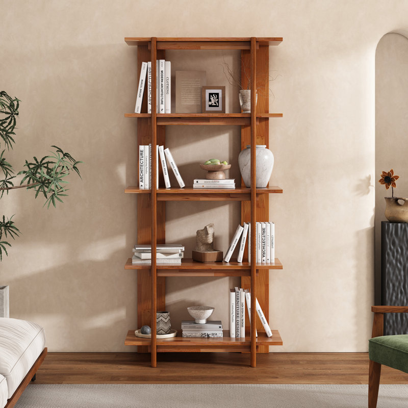 Toran 4-Tier Acacia Wood Modern Open Bookcase