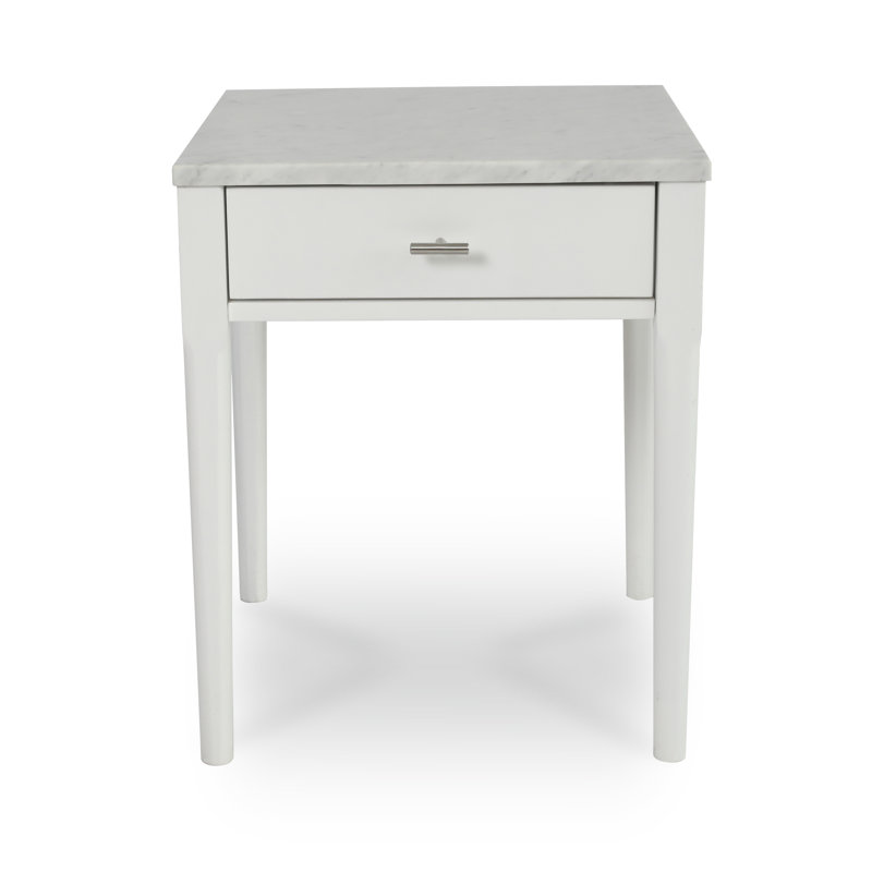 Adele 18" Square Italian Carrara White Marble End Table With Wood Leg
