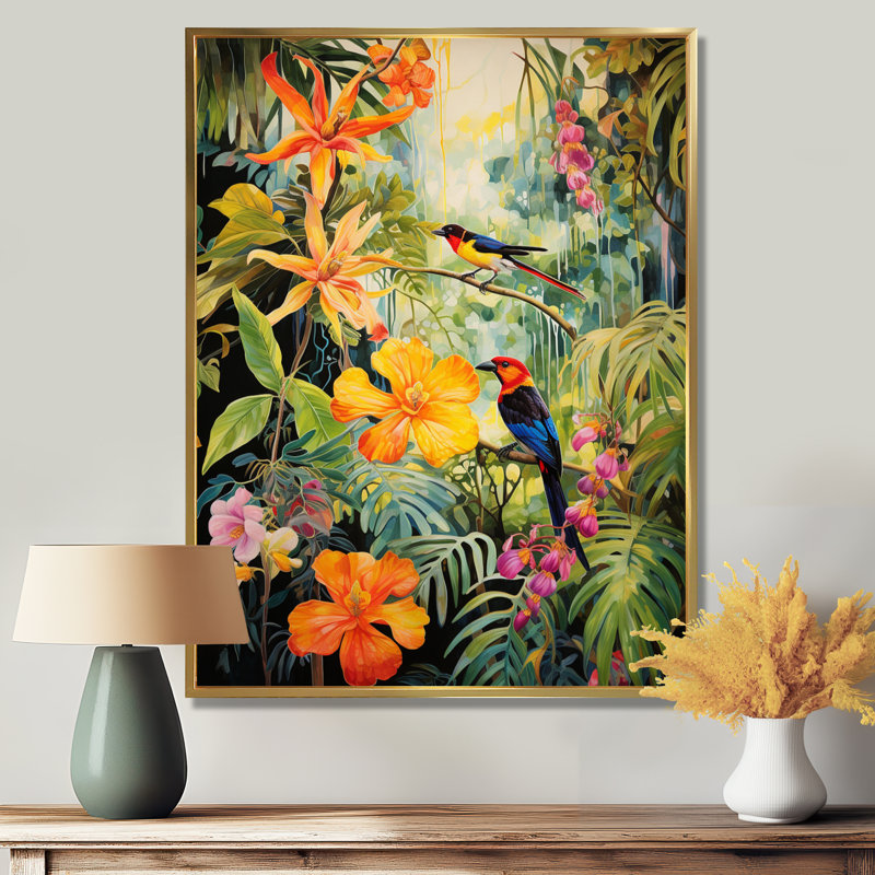 Colorful Birds In Flowery Tropical Jungle - Bird Wall Art Decor INCOMPLETE 